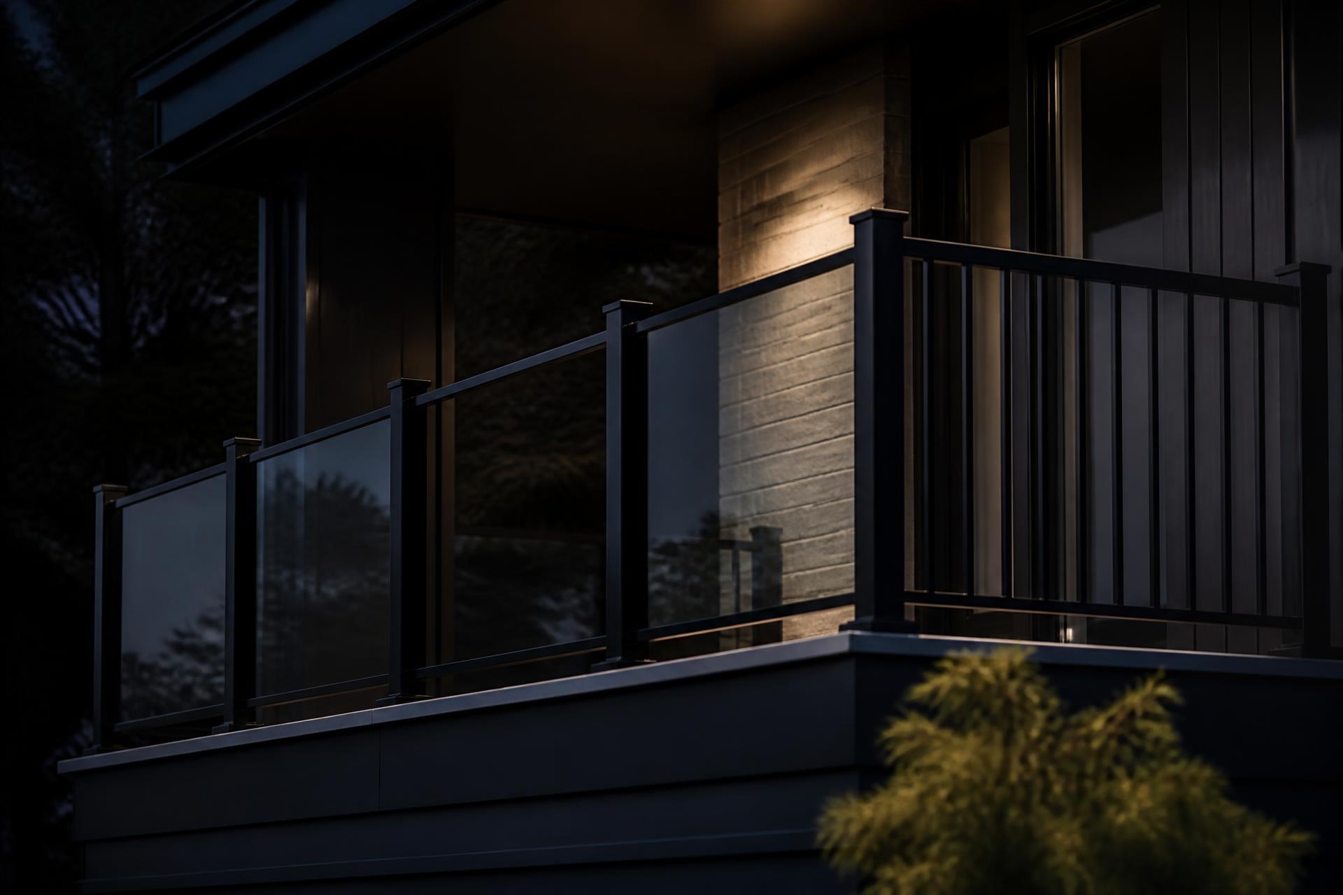 Rampe d'aluminium noir installée sur un balcon résidentiel au Québec